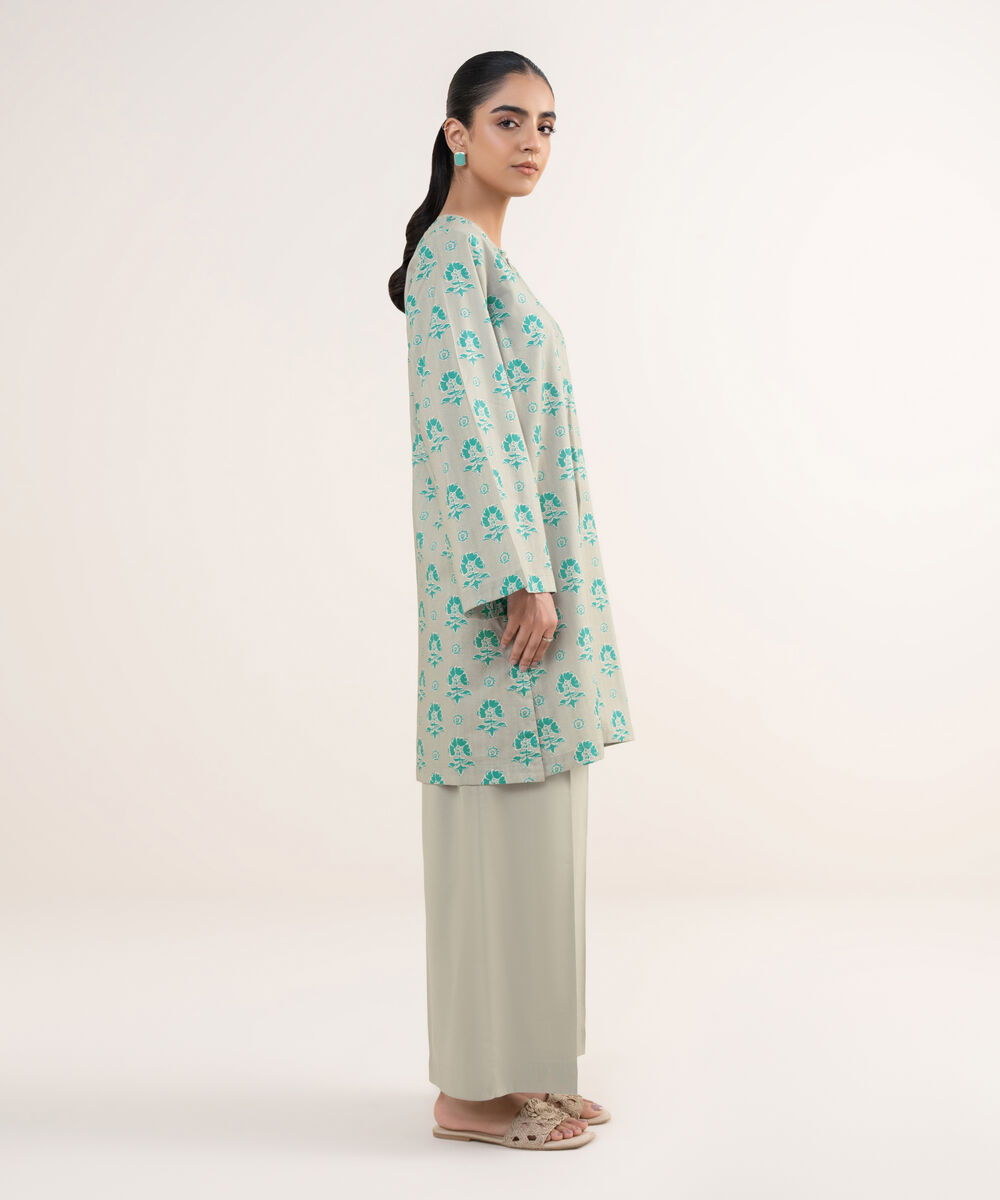 Women's RTW Lawn Viscose Grey Printed A-Line Shirt