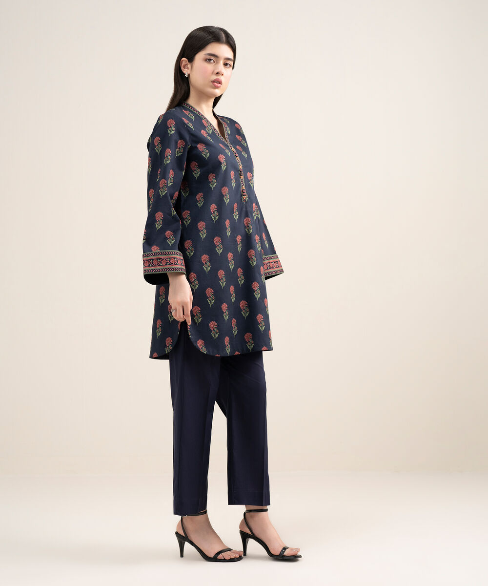 Women's Unstitched Lawn Printed Blue Shirt