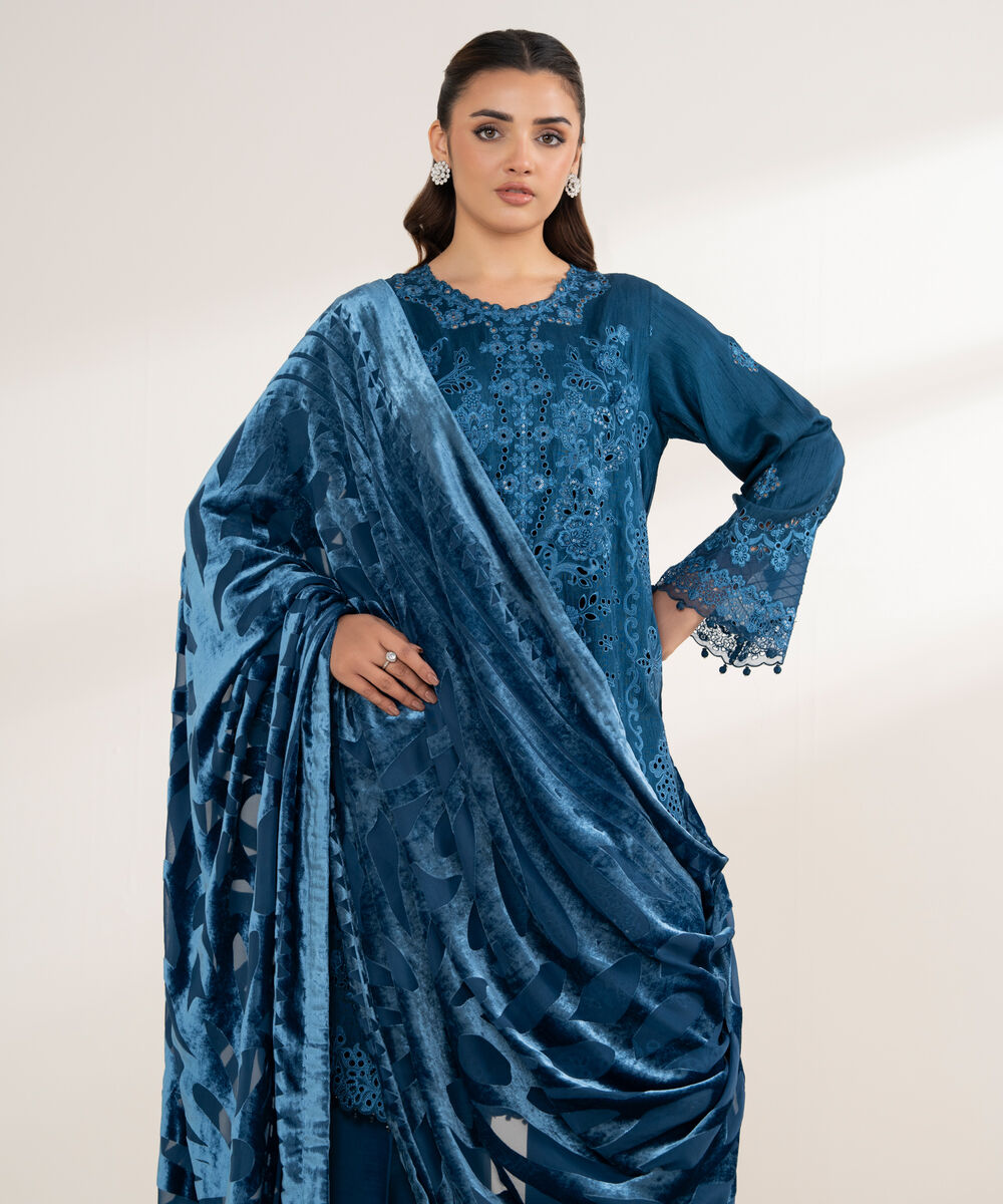 Women's Unstitched Viscose Raw Silk 3 Piece Suit