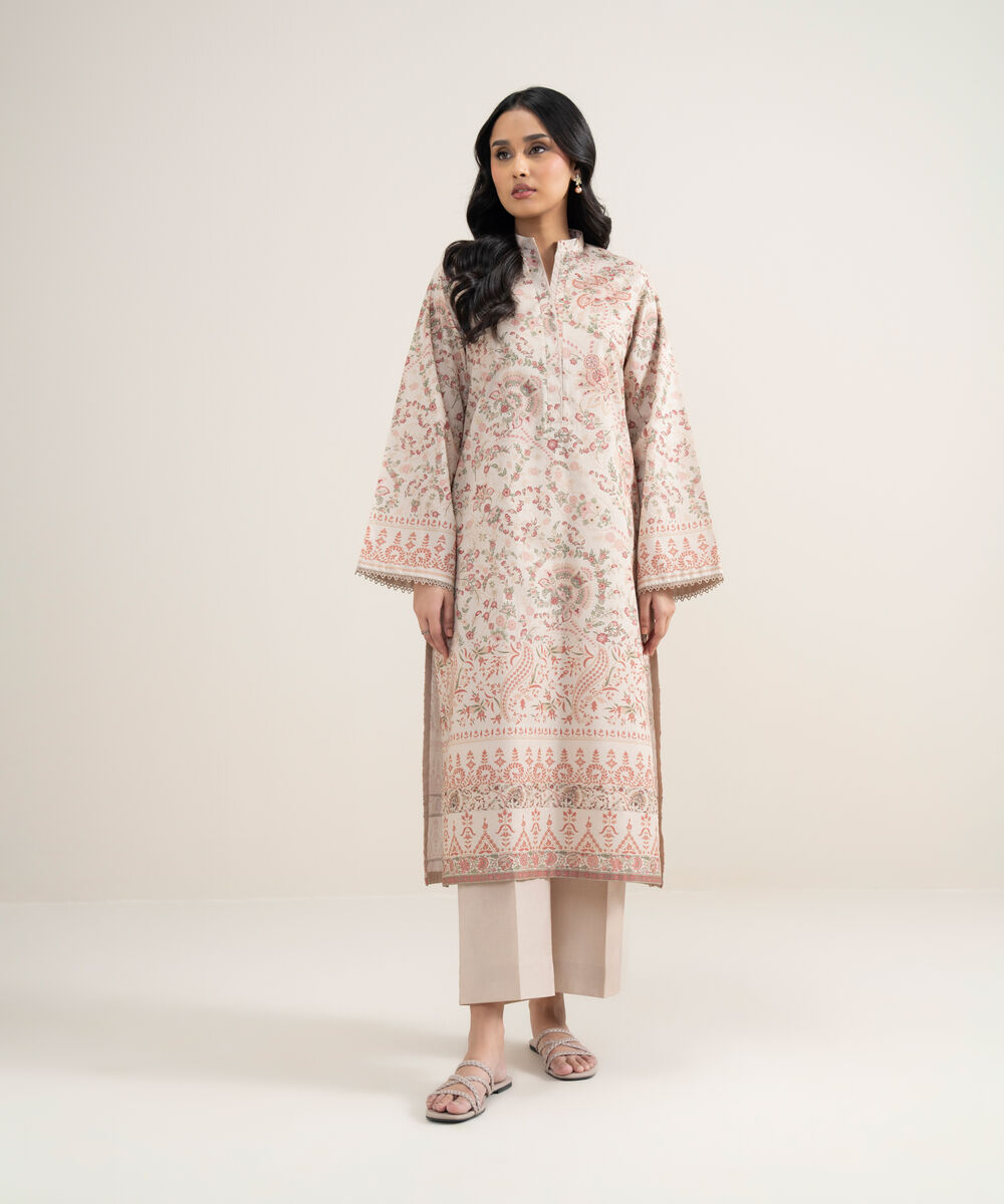 Women's Unstitched Lawn Printed Tea Pink 2 Piece Suit
