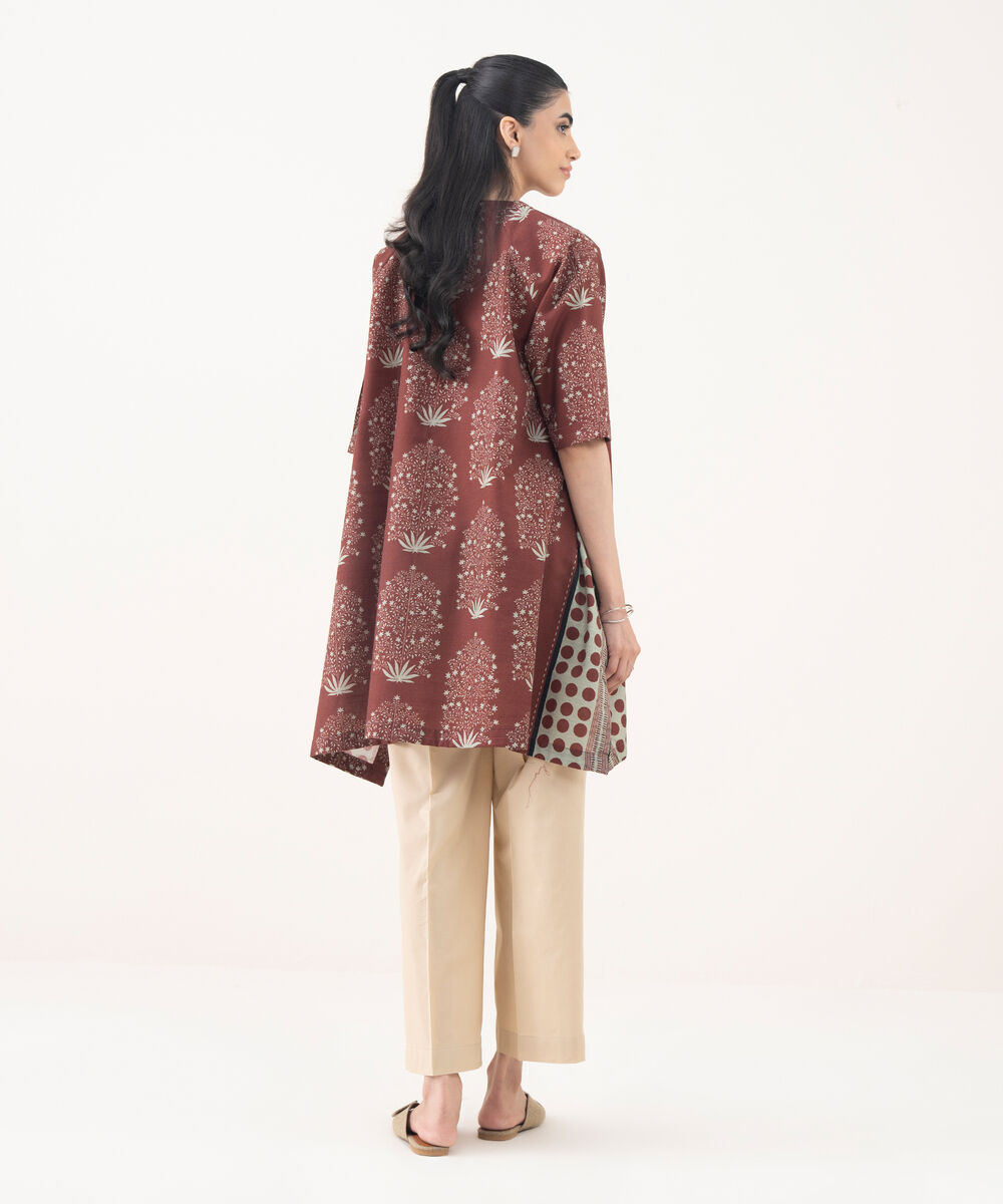 Women's RTW Light Khaddar Maroon Printed Raglan
