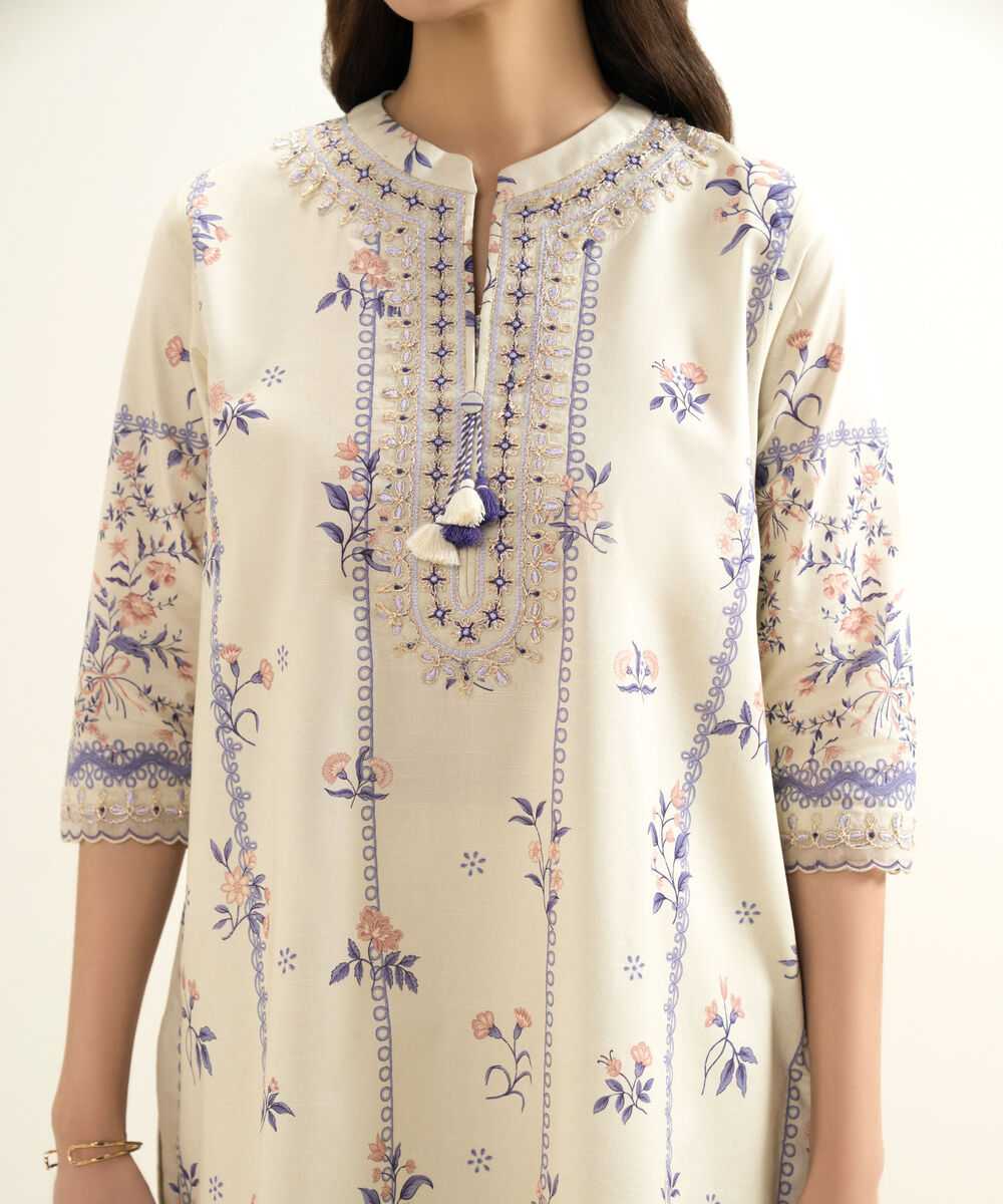 Women's Unstitched Lawn Embroidered Off White 3 Piece Suit