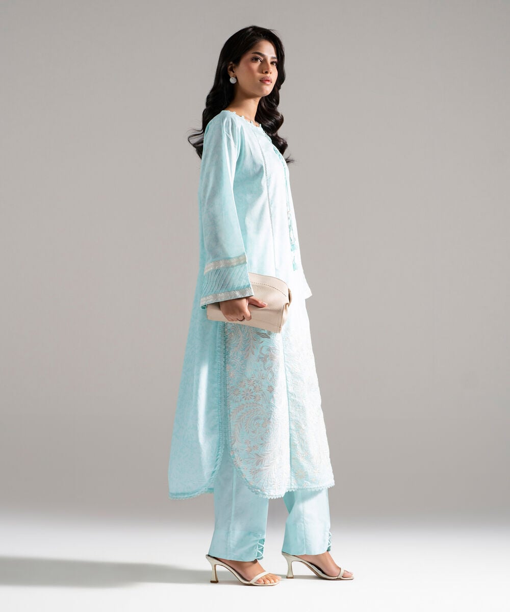 Women's RTW Lawn Embroidered Blue 2 Piece Suit