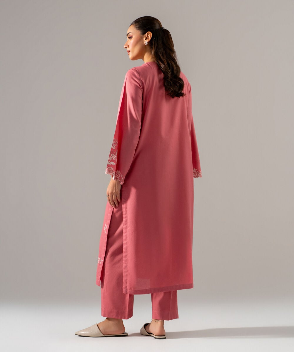 Women's RTW Dobby Solid Embroidered Mauve 2 Piece Suit