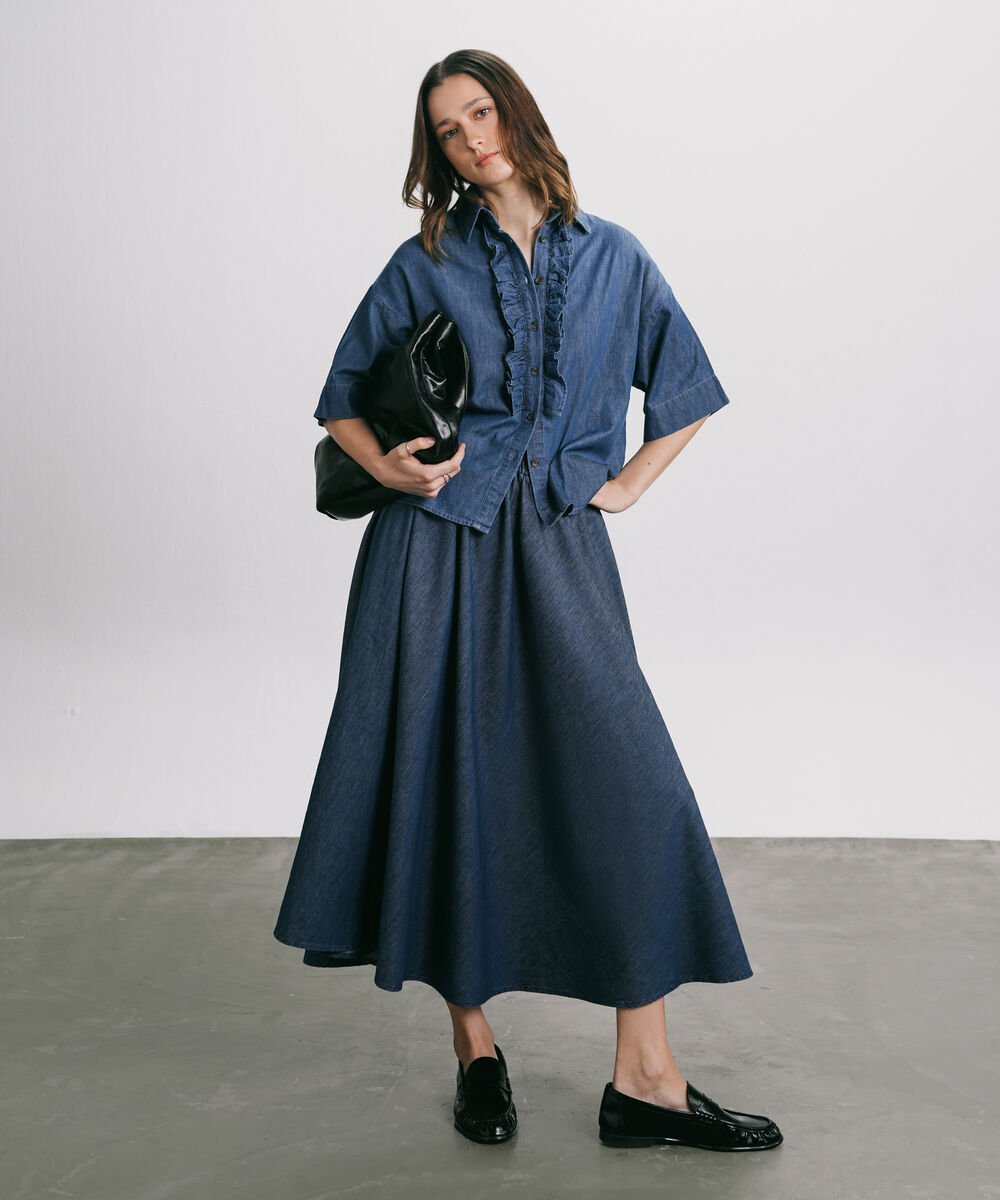 Women's Western Wear Medium Wash Flared Denim Skirt