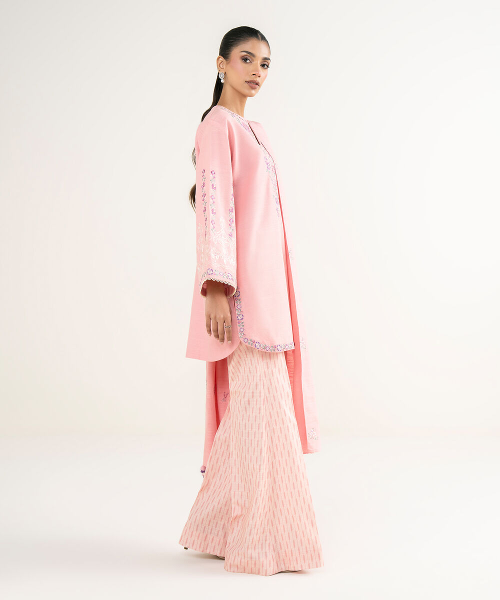 Women's Unstitched Khaddar Embroidered Pink 3 Piece Suit