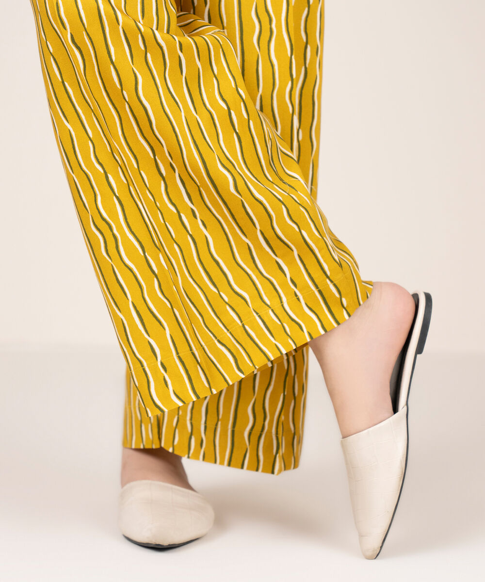Women's RTW Viscose Linen Printed Mustard Culottes