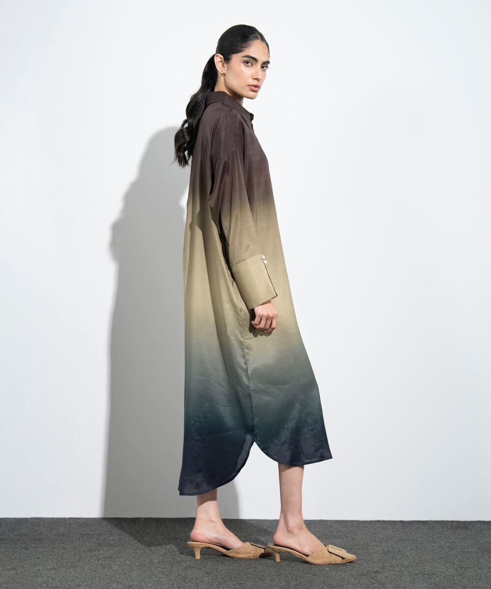 Women's Western Multi Ombre Print Shirt Dress