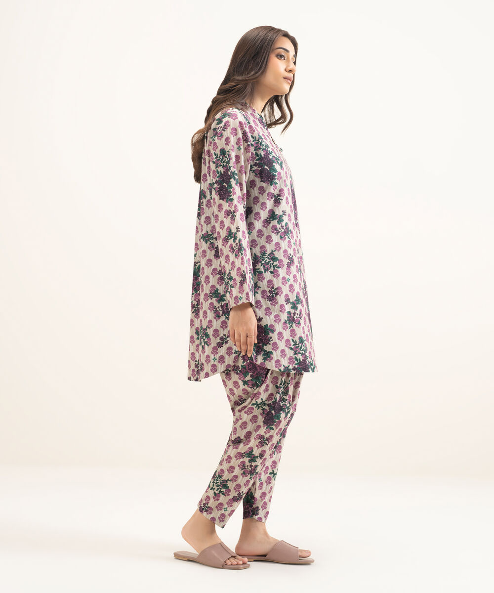 Women's RTW Cambric Printed Beige Straight Shirt