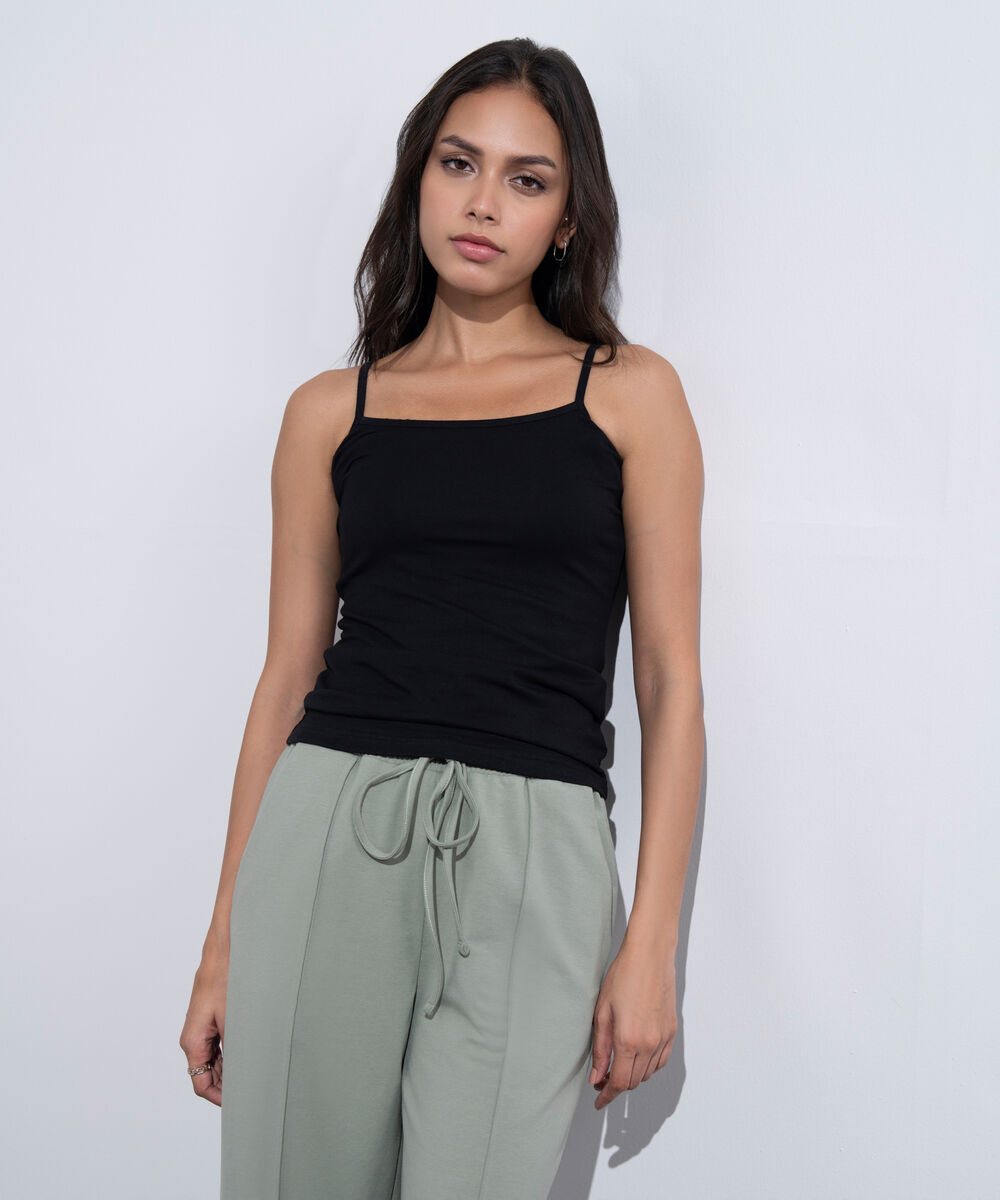 Women's Western Wear Black Tank Top With Thin Straps