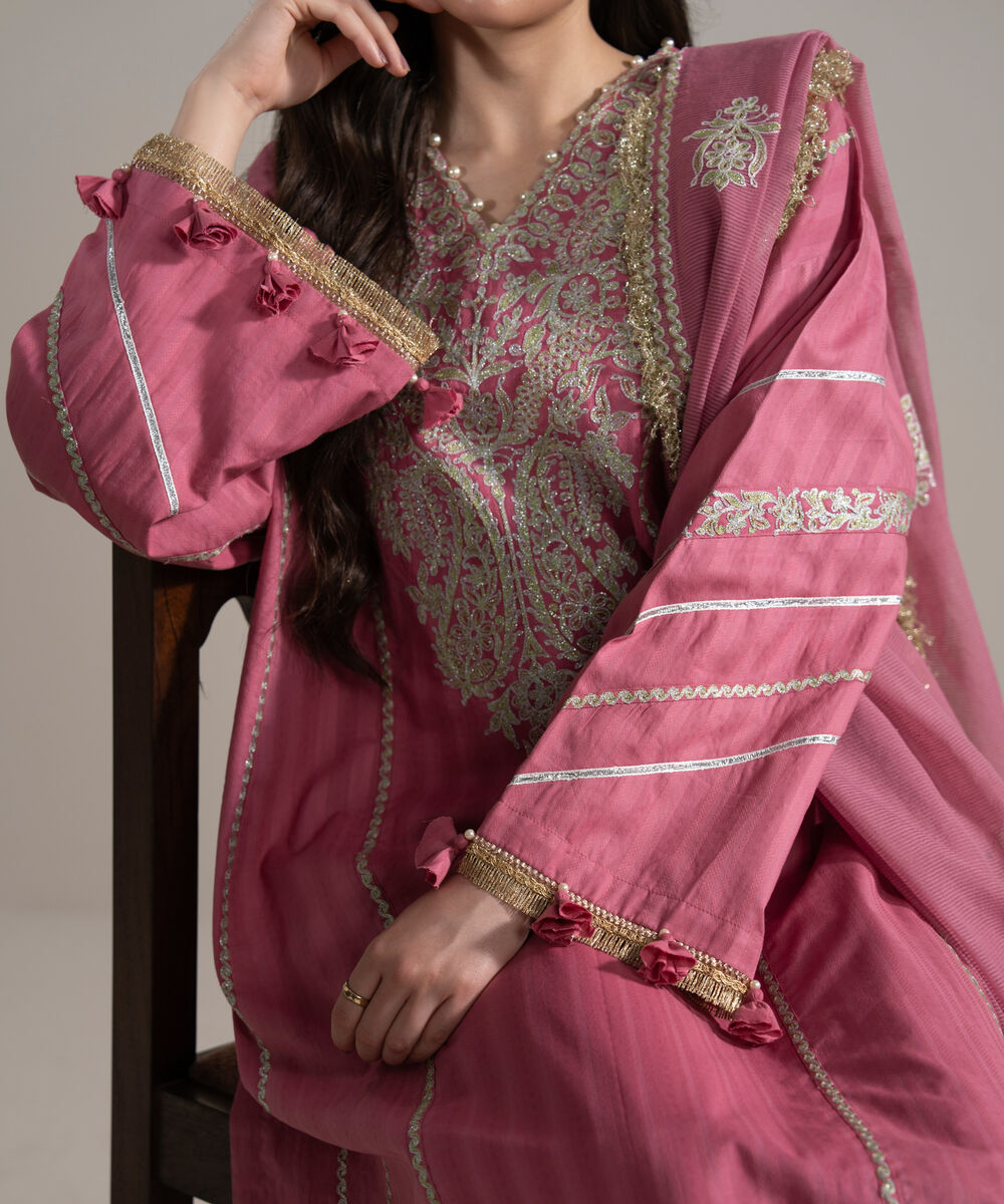 Women's RTW Leno Kara Embroidered Pink 3 Piece Suit