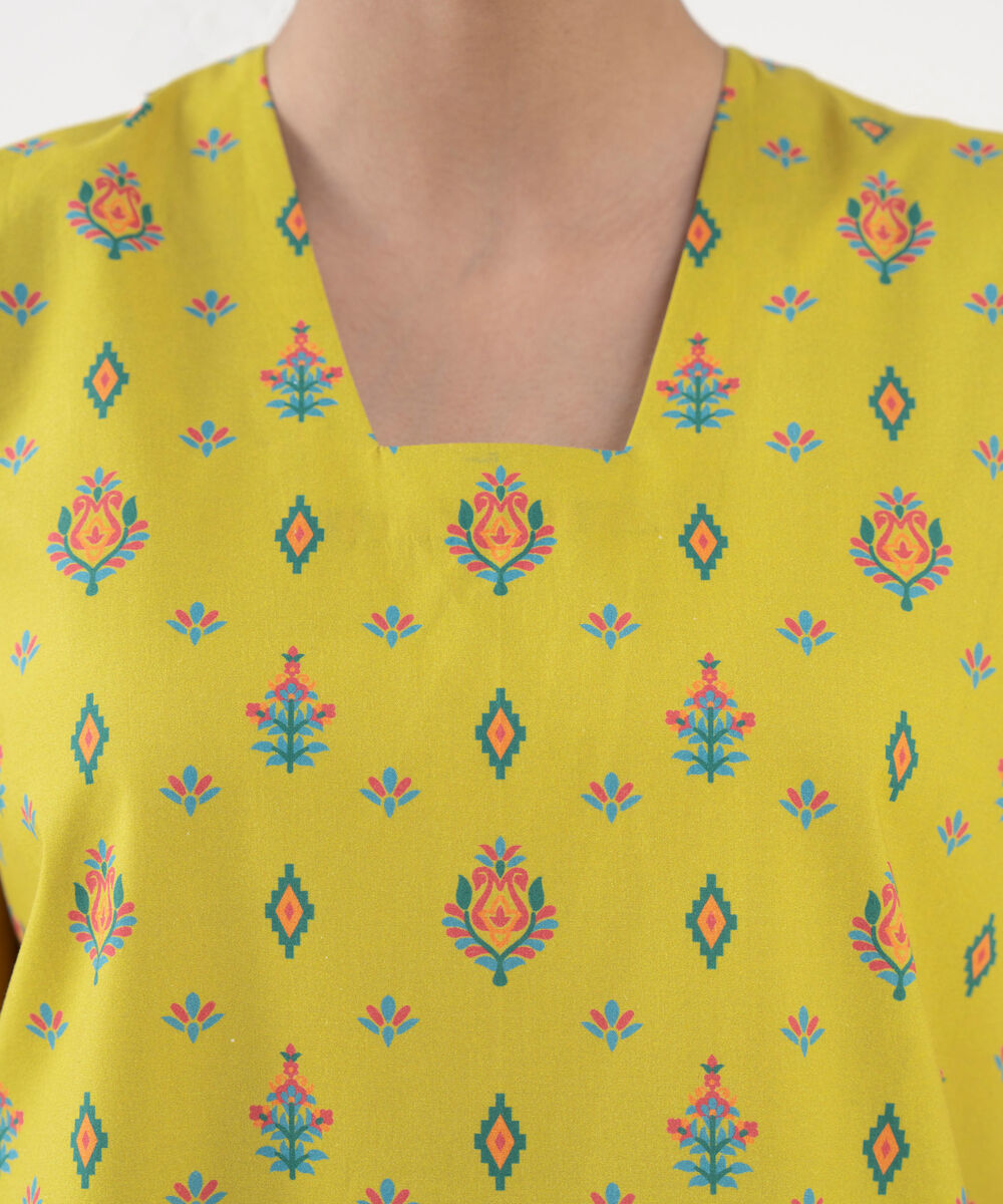 Women's Unstitched Lawn Printed Yellow 2 Piece Suit