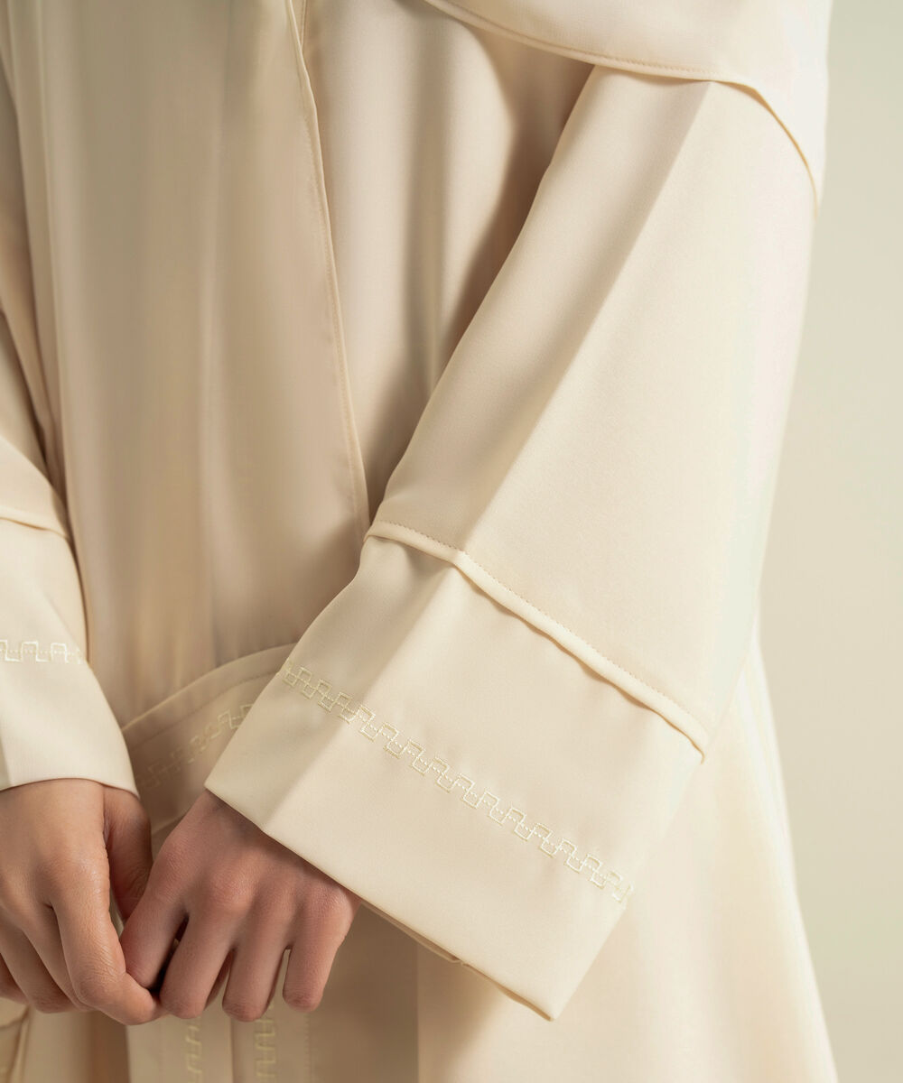 Women's White V-Neck Embroidered Abbaya Set