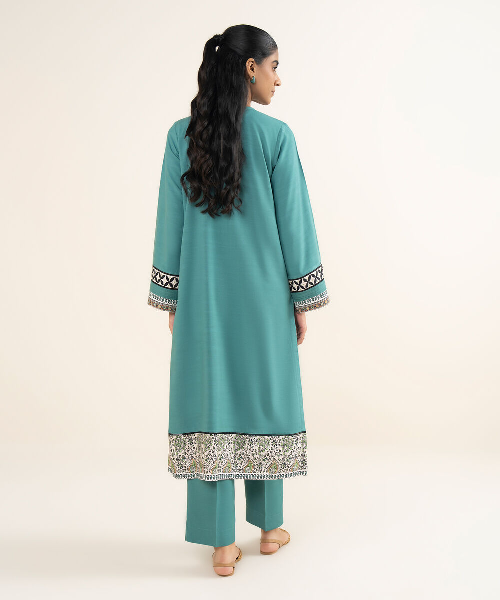 Women's RTW Herringbone Solid Teal A-Line Shirt