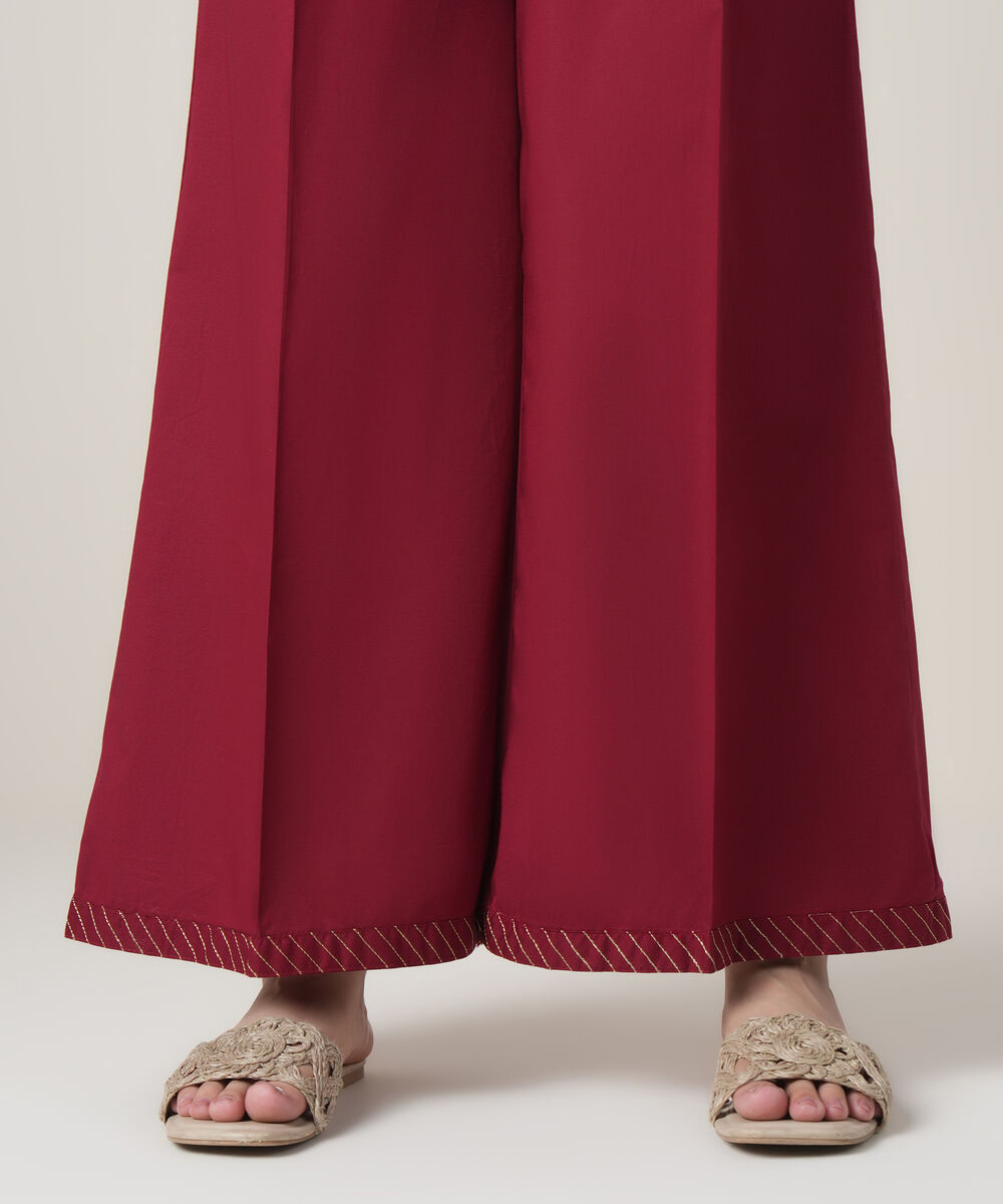 Women's RTW Cambric Maroon Solid Trousers