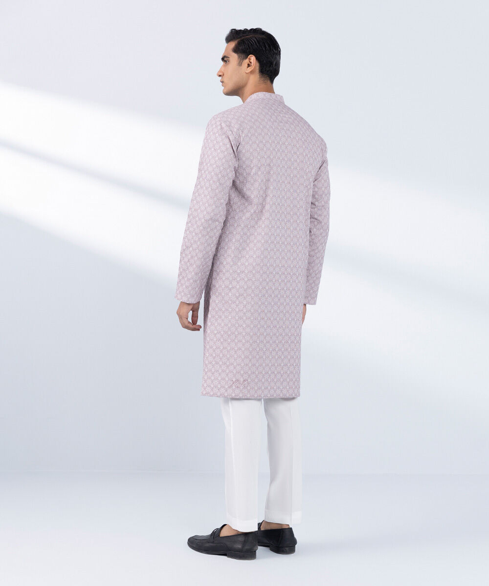 Men's Stitched Embroidered Purple Kurta