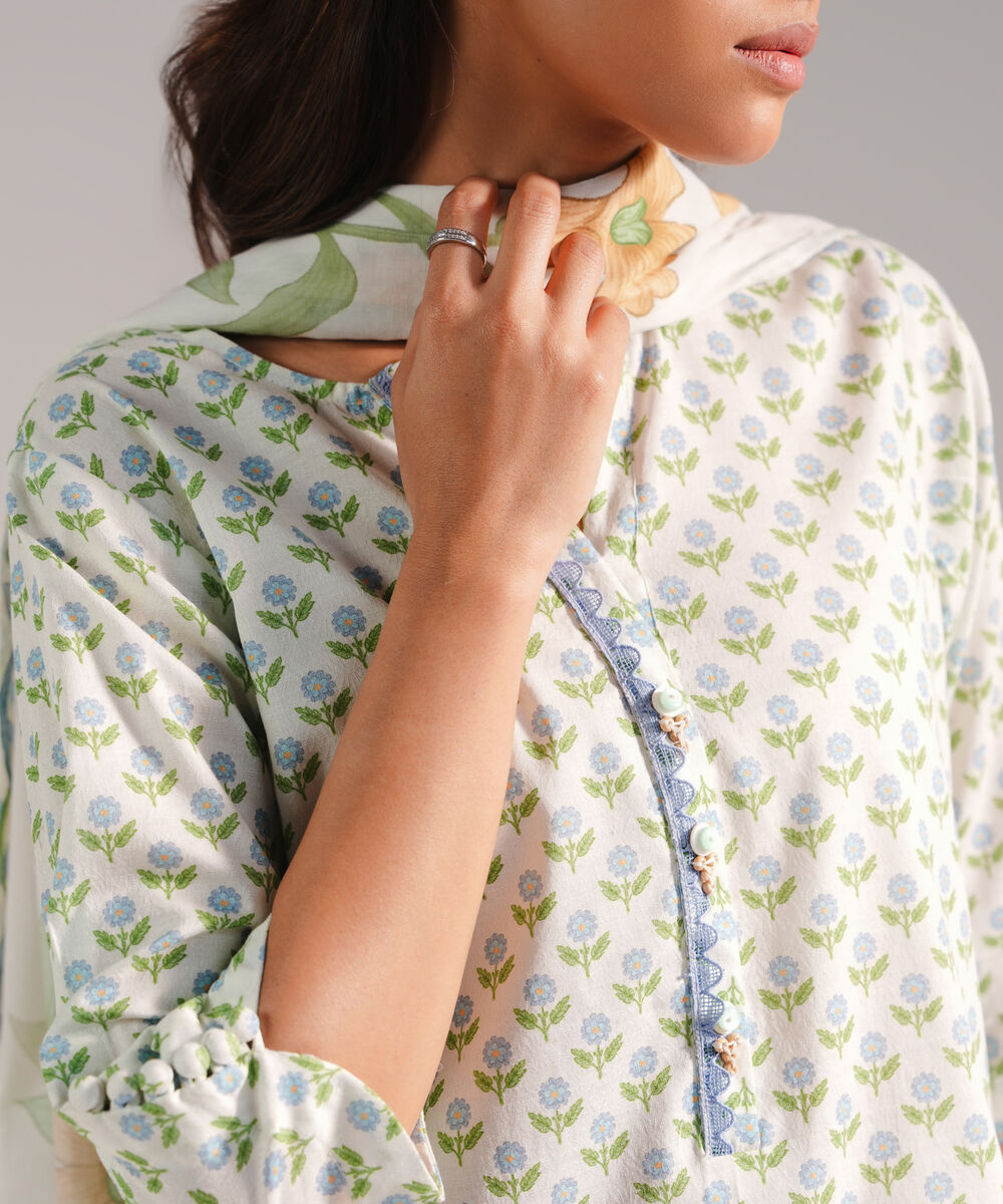 Women's RTW Dobby Printed Mint Green 2 Piece Suit