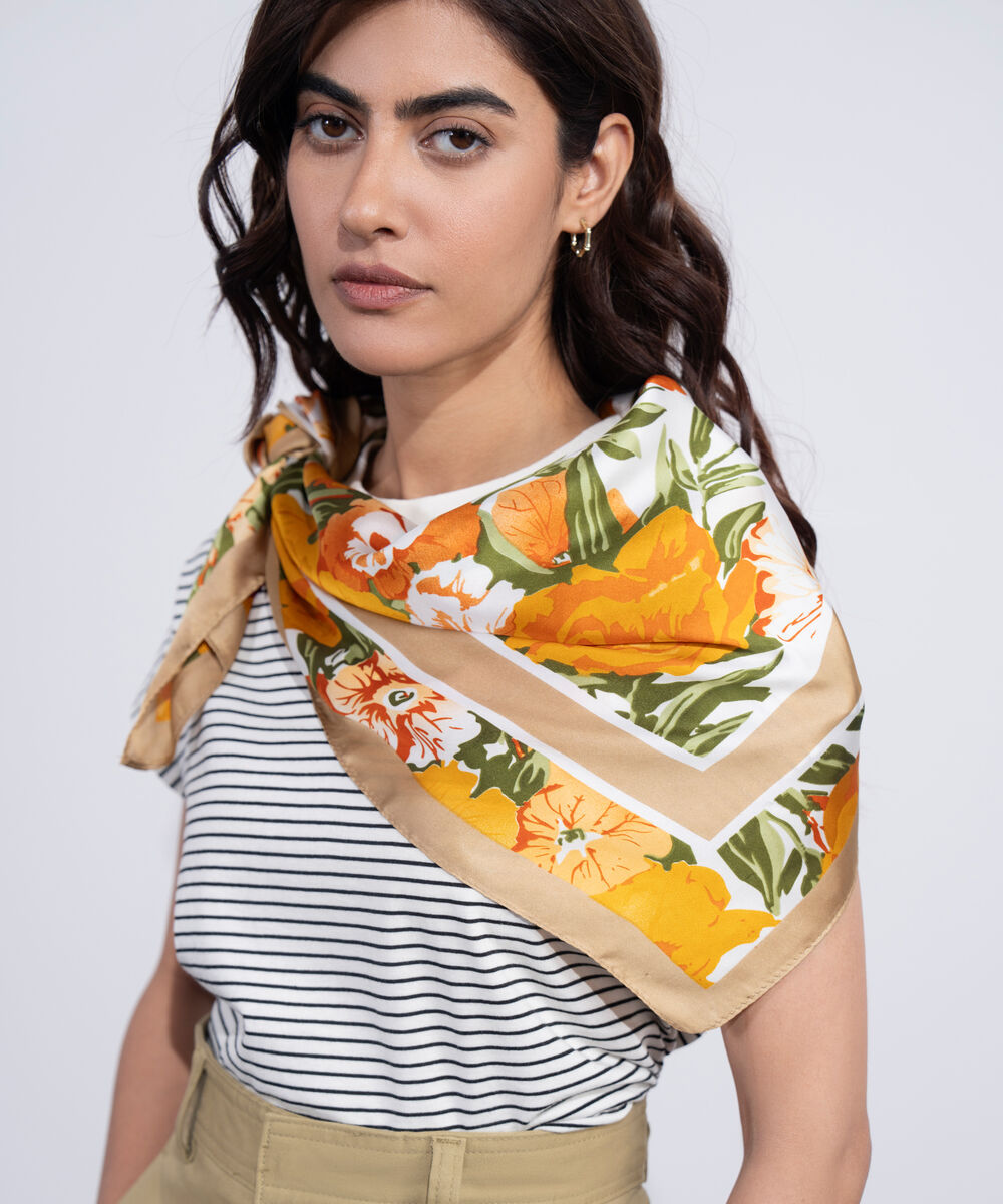 Women's Western Multi Floral Printed Square Scarf