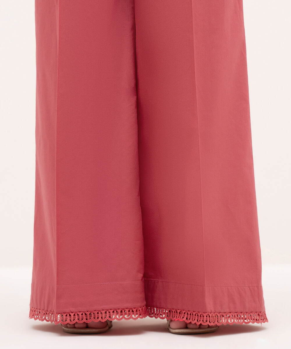Women's RTW Cambric Pink Solid Flared Pants
