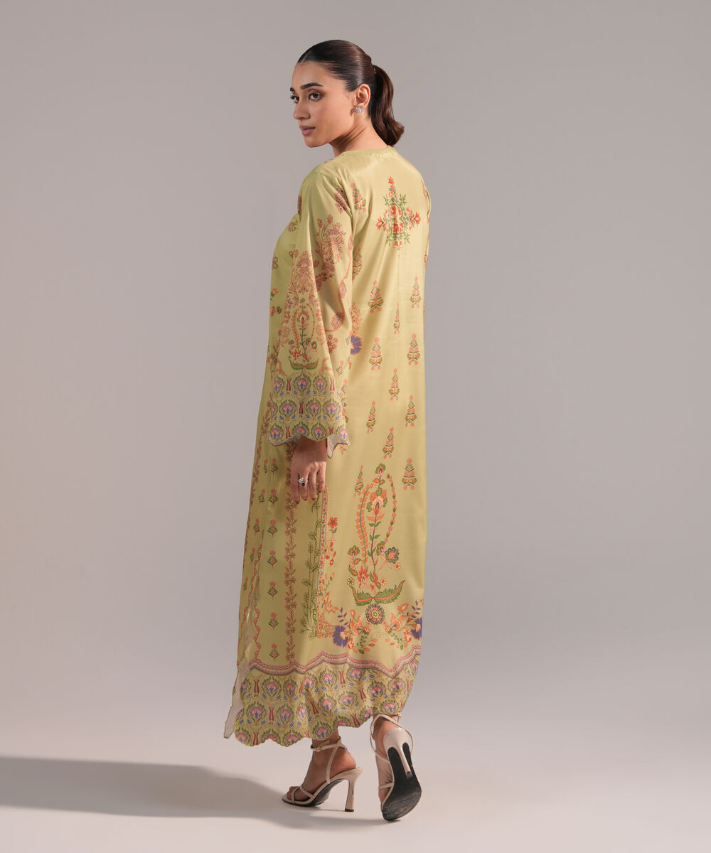 Women's RTW Blended Grip Silk Printed Green A-Line Shirt