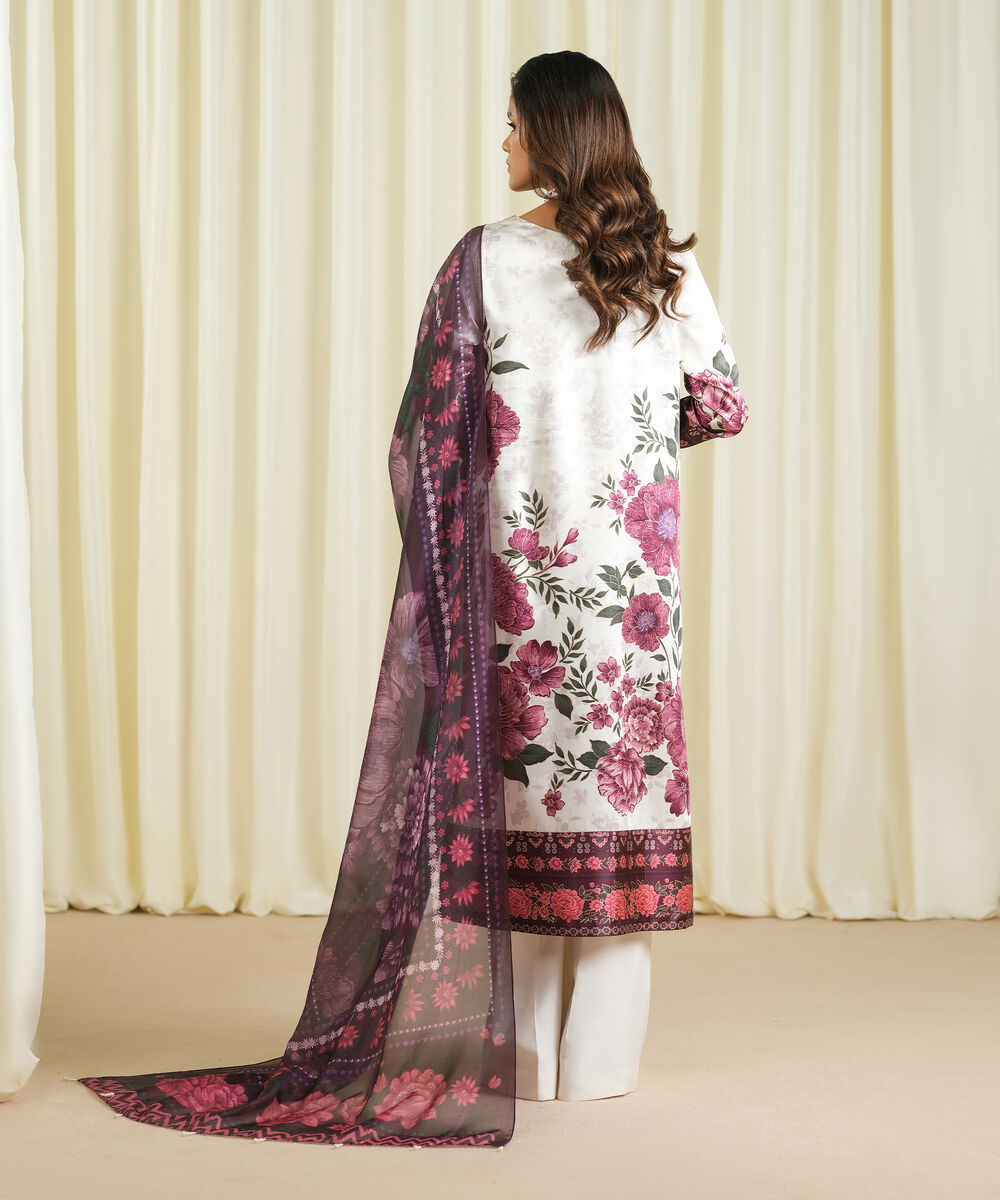 Women's Unstitched Blended Satin Printed Multi 3 Piece Suit