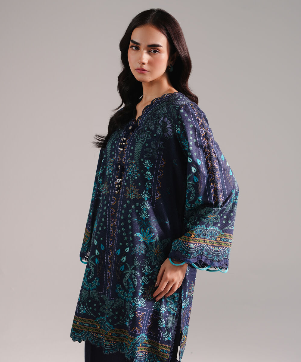 Women's RTW Lawn Printed Dark Blue 2 Piece Suit