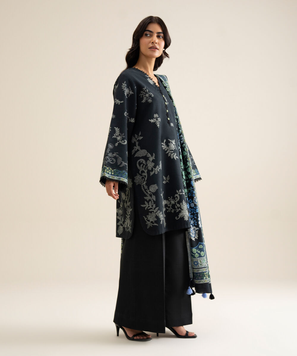 Women's Unstitched Lawn Printed Black 3 Piece Suit