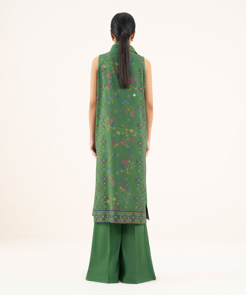 Women's Unstitched Cotton Printed Green 2 Piece Suit