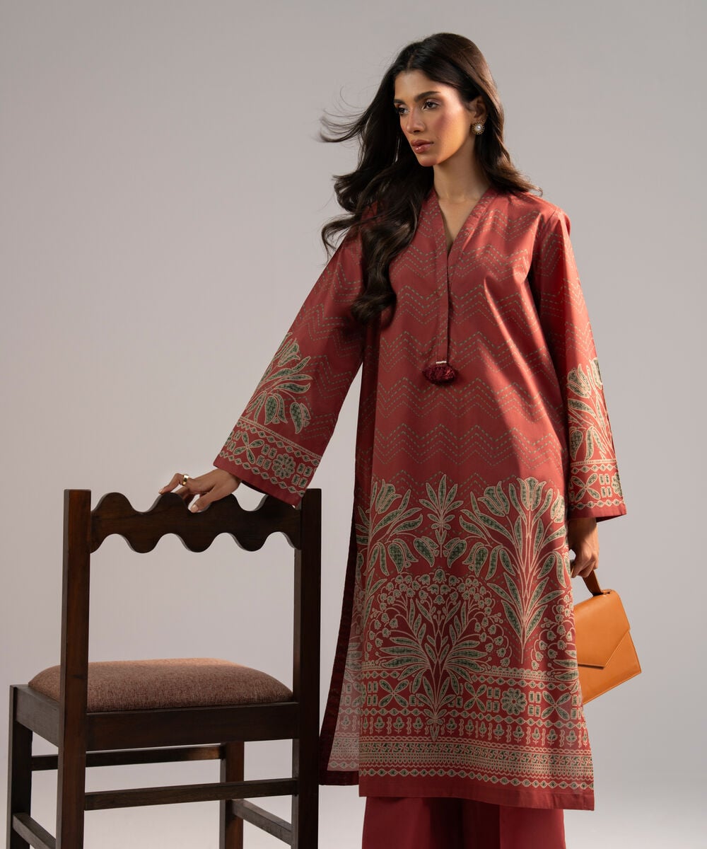 Women's RTW Lawn Solid Maroon 2 Piece Suit