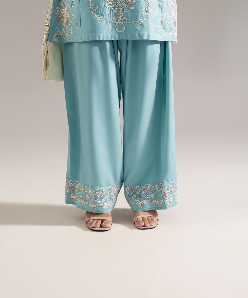 Women's RTW Viscose Marina Solid Blue Farshi Shalwar