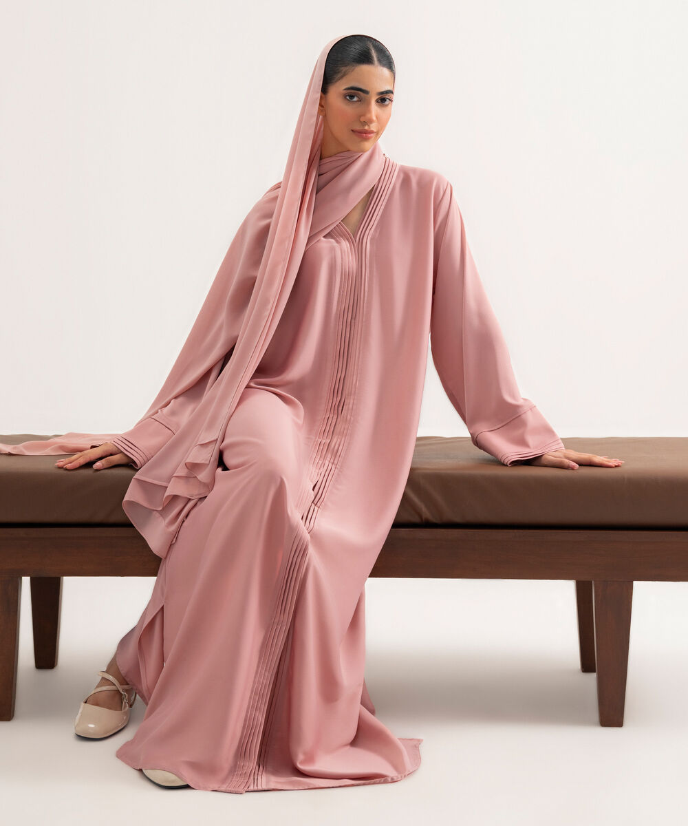 Women's Polyester Pink Regular Abaya Set