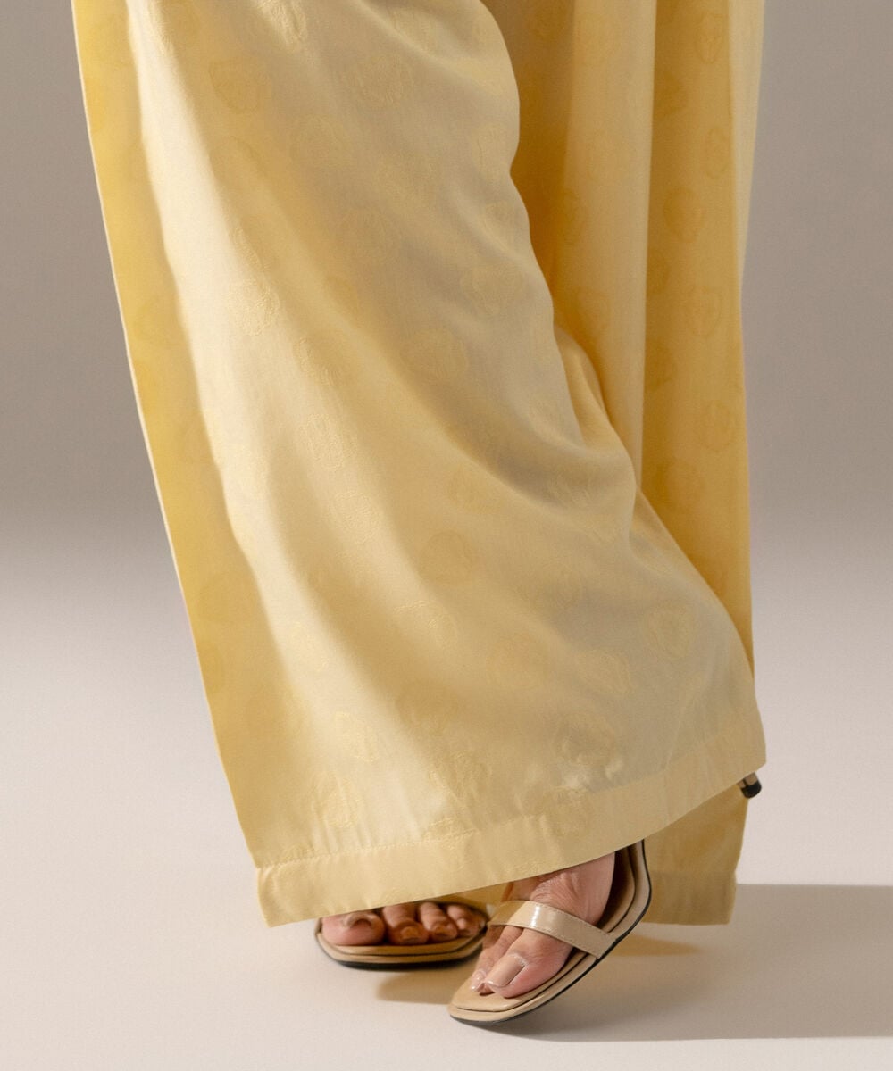 Women's RTW Poly Viscose Jacquard Solid Lime Yellow Farshi Shalwar