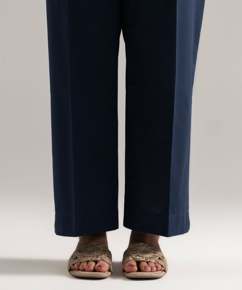 Women's RTW Cambric Solid Blue Straight Pants