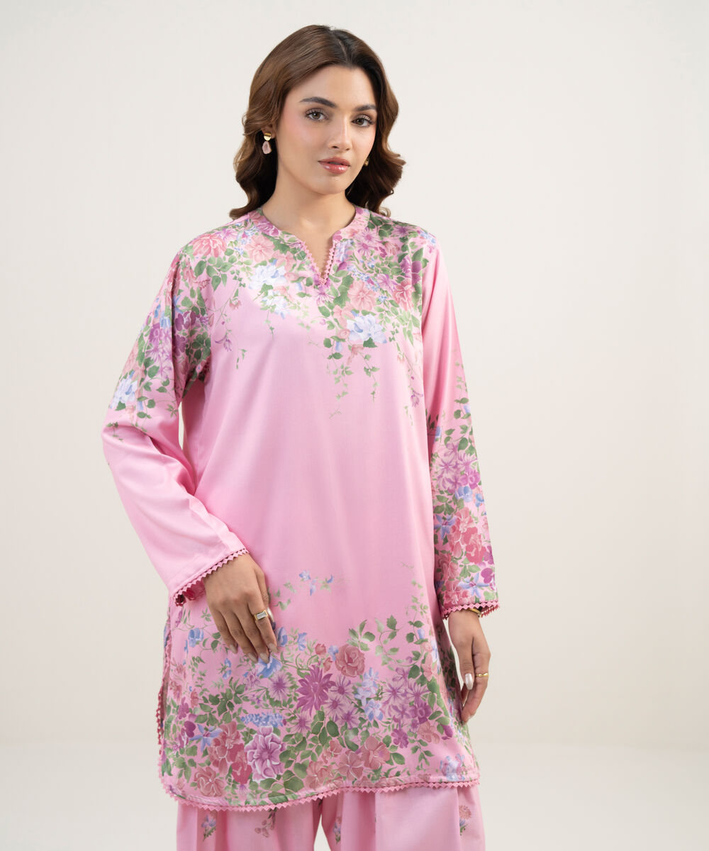 Women's RTW Dobby Printed Pink 2 Piece Suit