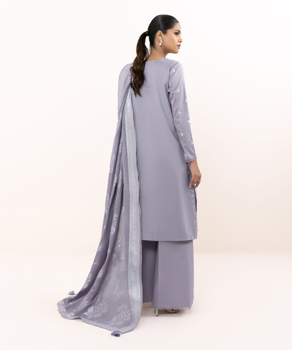 Women's Unstitched Light Cotton Satin Dyed Three Piece Suit