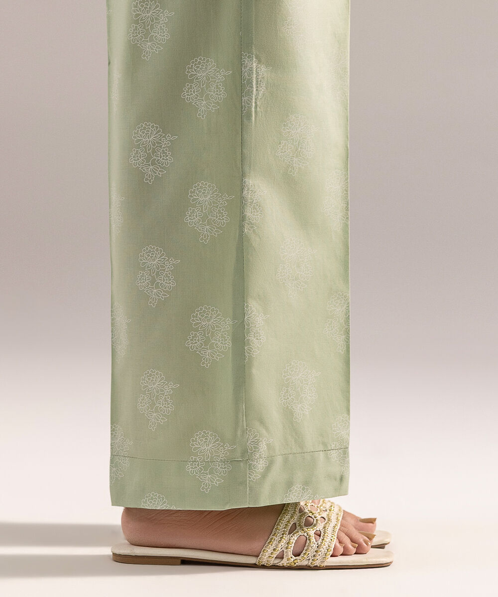 Women's RTW Cambric Printed Green Straight Pants