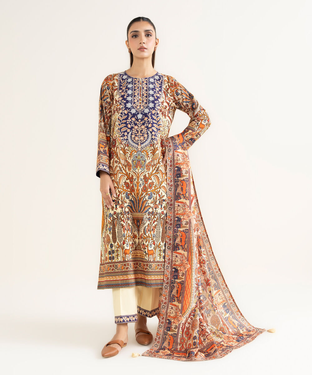 Women's RTW Linen Viscose Embroidered Beige A-Line Shirt