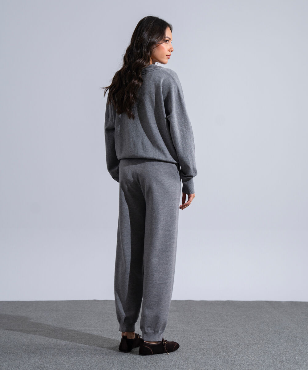 Women's Western Wear Grey Melange Knit Jogger Trousers