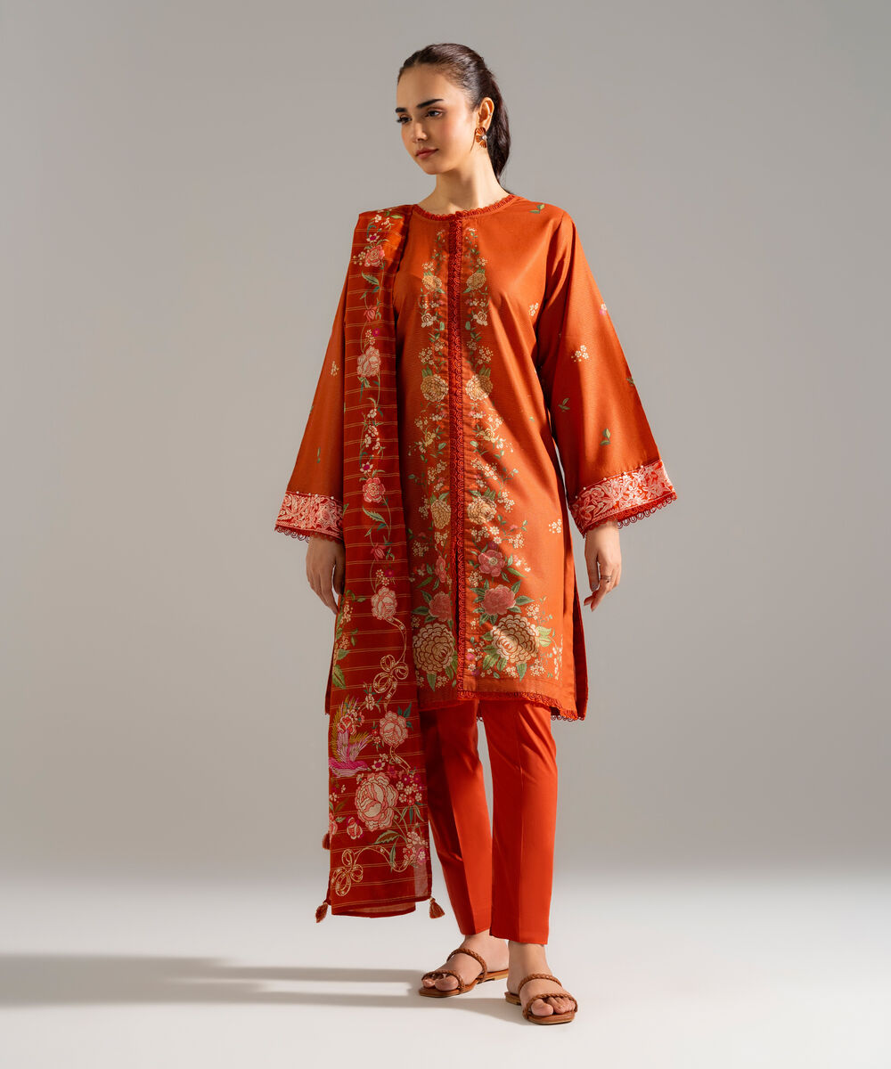 Zari Voile Printed Orange Dupatta
