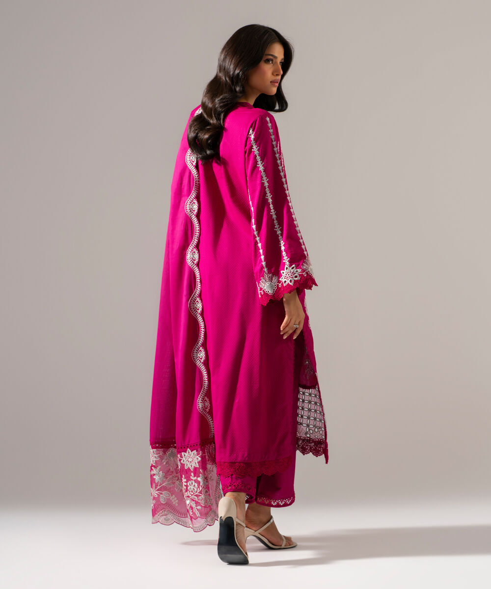 Women's RTW Dobby Solid Embroidered Purple 3 Piece Suit