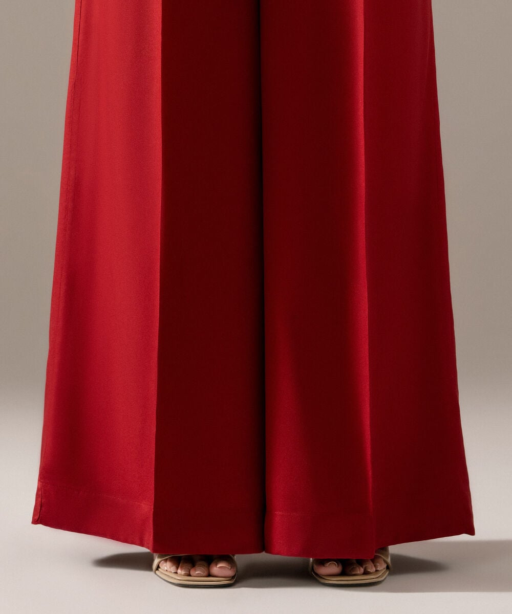 Women's RTW Viscose Marina Solid Maroon Flared Pants