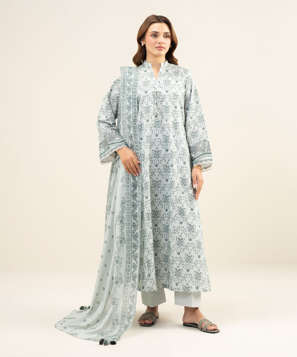 Women's Unstitched Lawn Embroidered Grey 3 Piece Suit