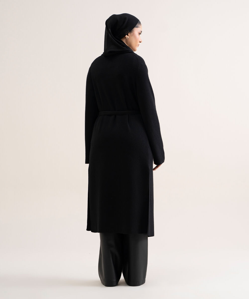 Women's Black Solid Sweater-Knit Abaya Set