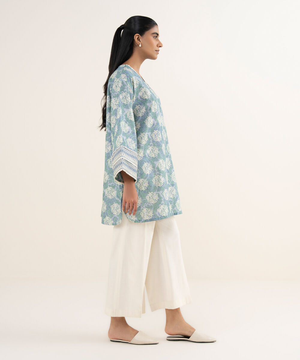 Women's Unstitched Lawn Printed Blue Shirt