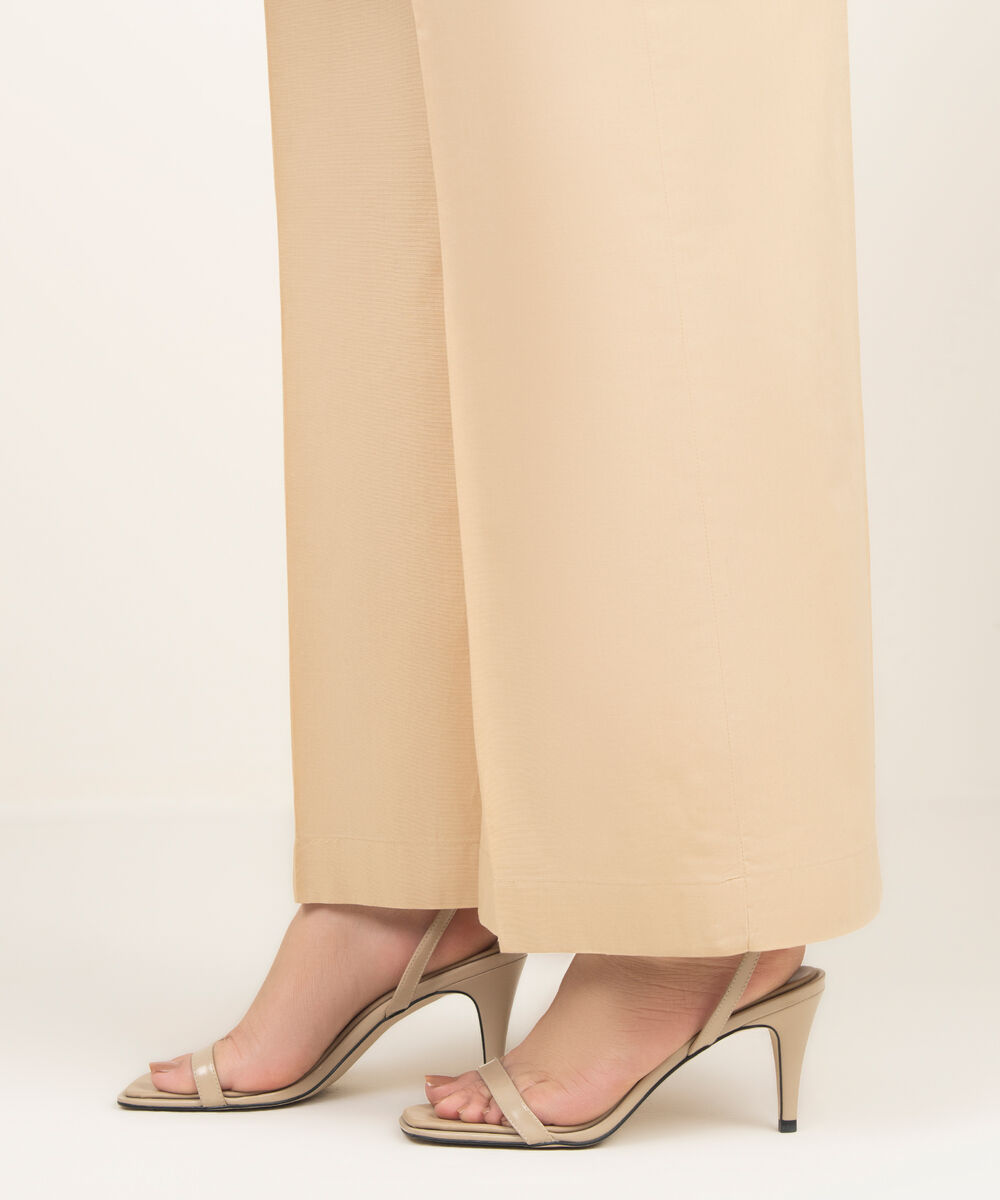 Women's RTW Cambric Solid Beige Flared Pants