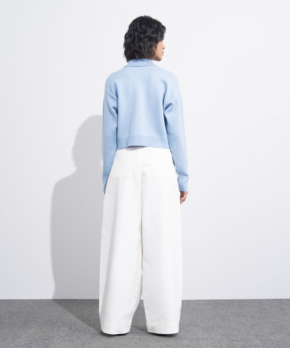 Women's Western Wear Light Blue Polo Sweater