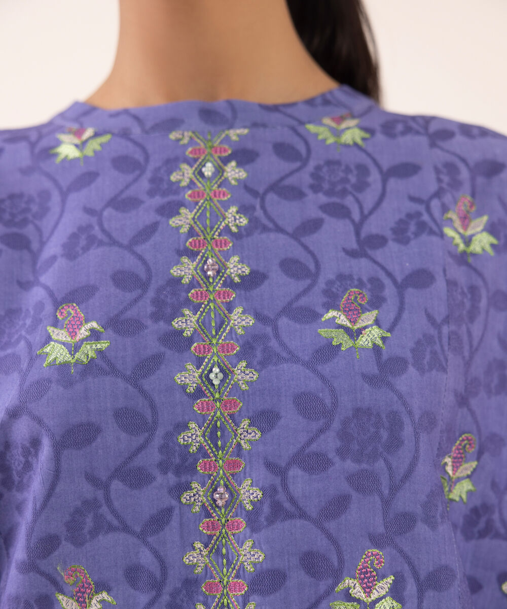 Women's Unstitched Jacquard Embroidered Purple Three Piece Suit