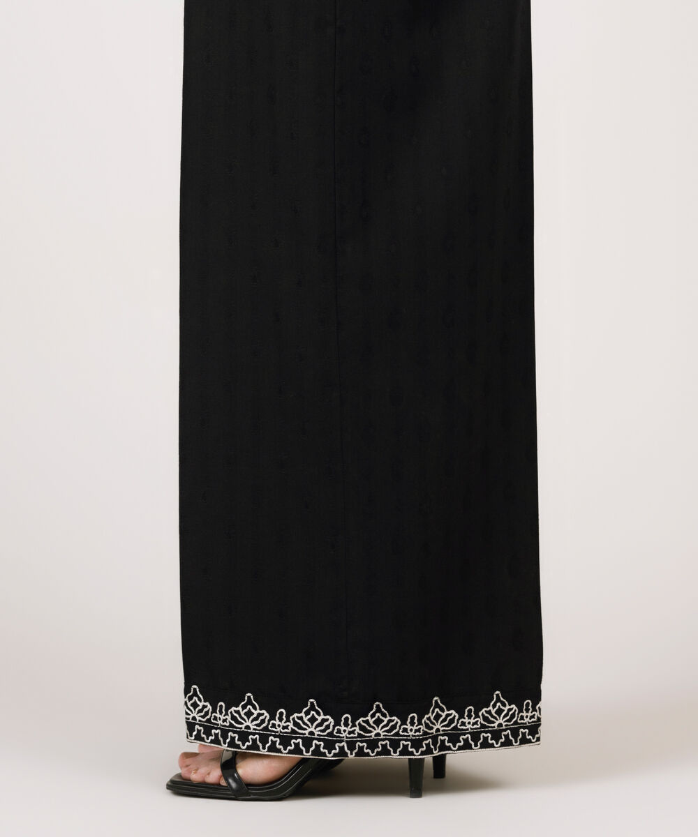 Women's RTW Cotton Jacquard Embroidered Black Culottes