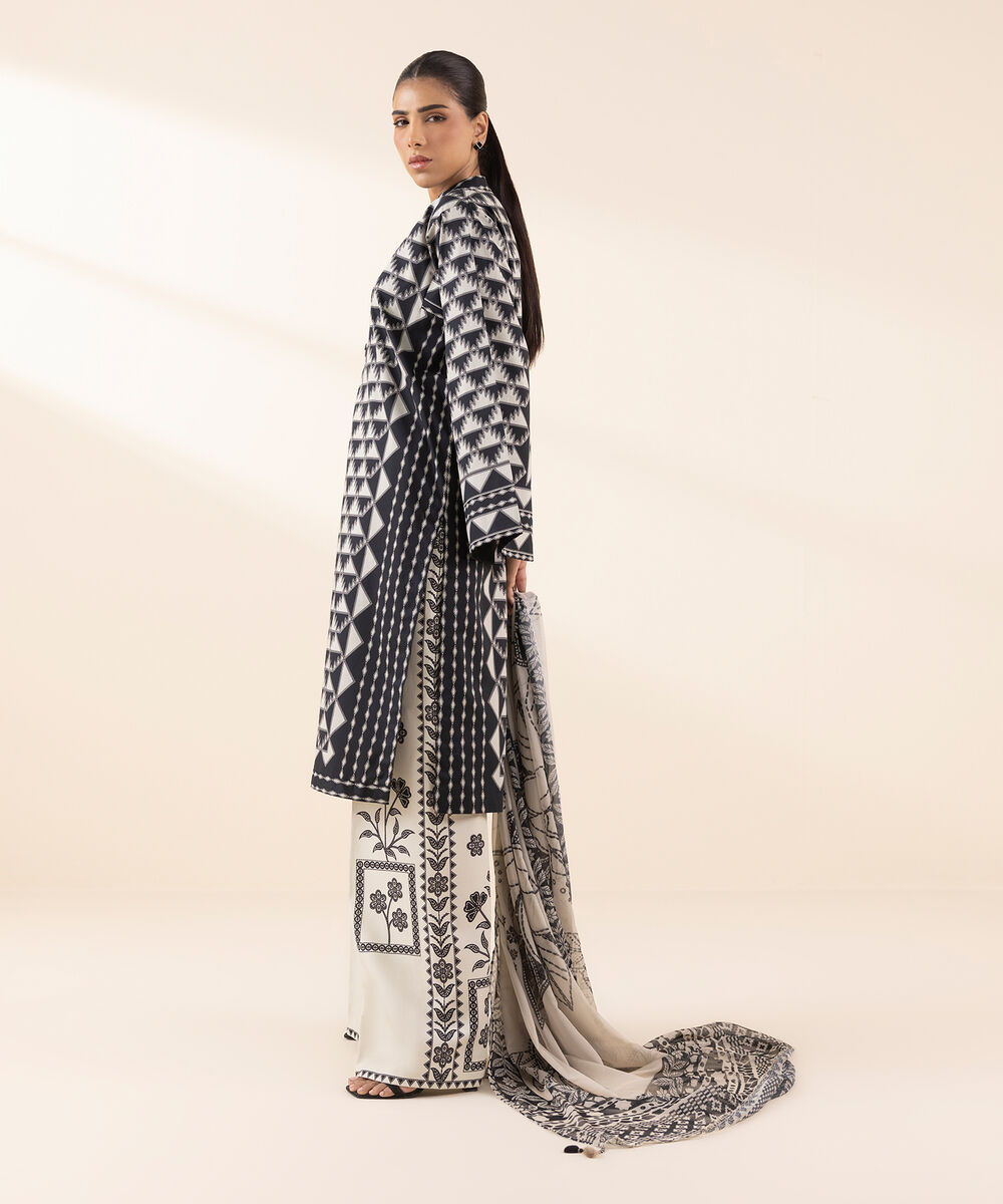 Women's Unstitched Lawn Printed Black 3 Piece Suit