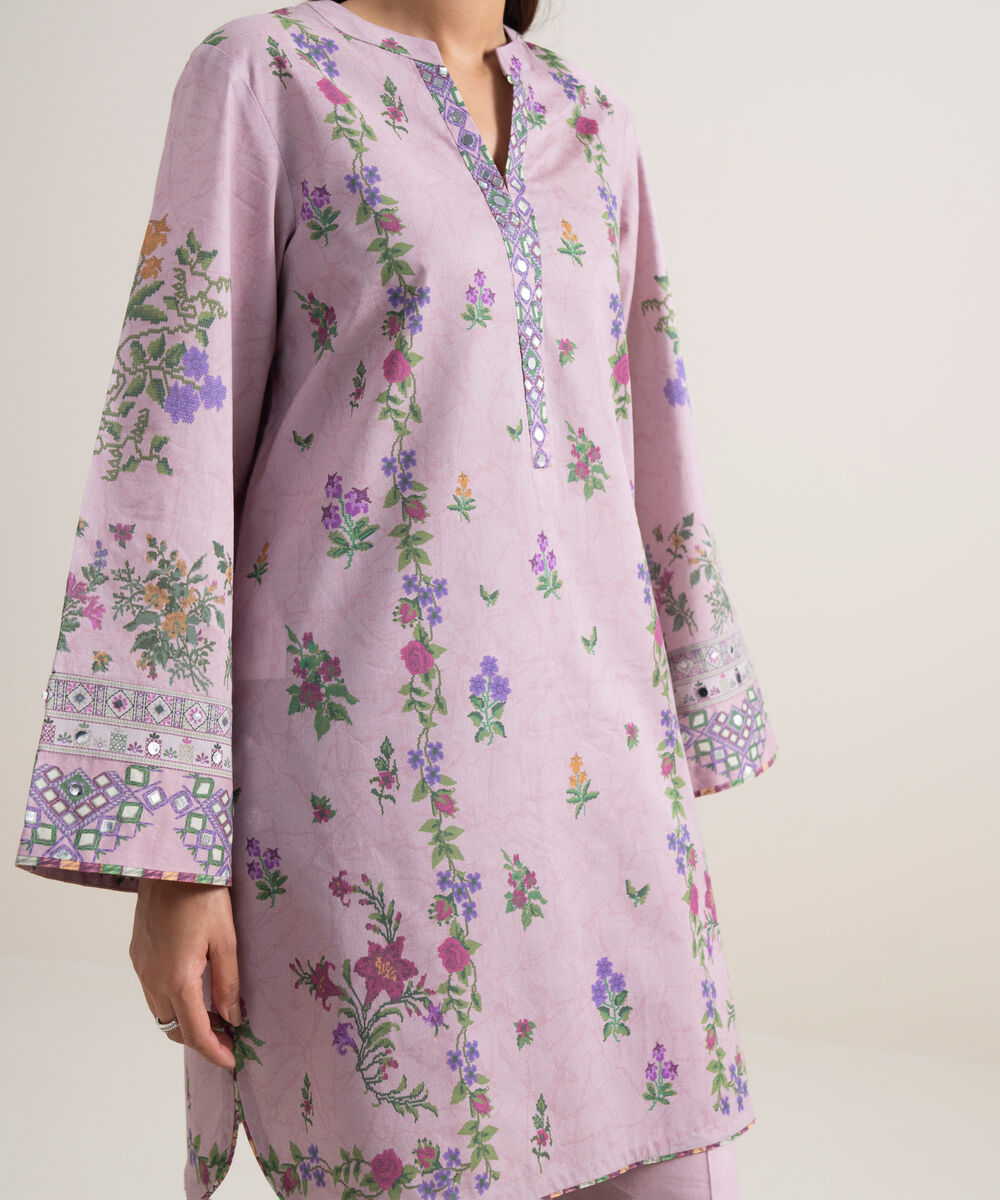 Women's Unstitched Lawn Printed Light Purple 3 Piece Suit